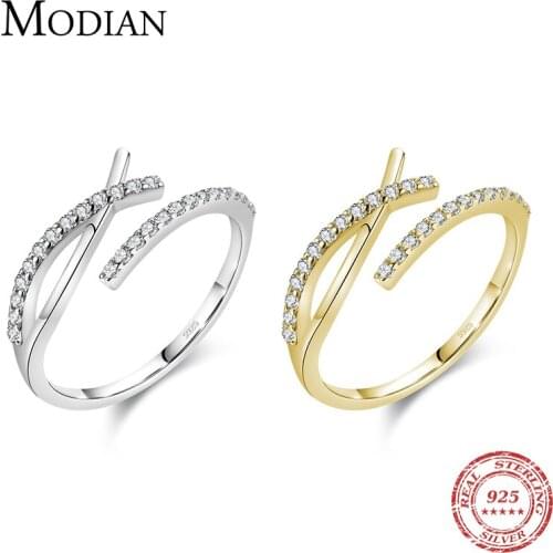 Modian Adjustable Geometric 925 Sterling Silver Cubic Zirconia Finger Ring For Women Gold Color Wedding Statement Fine Jewelry