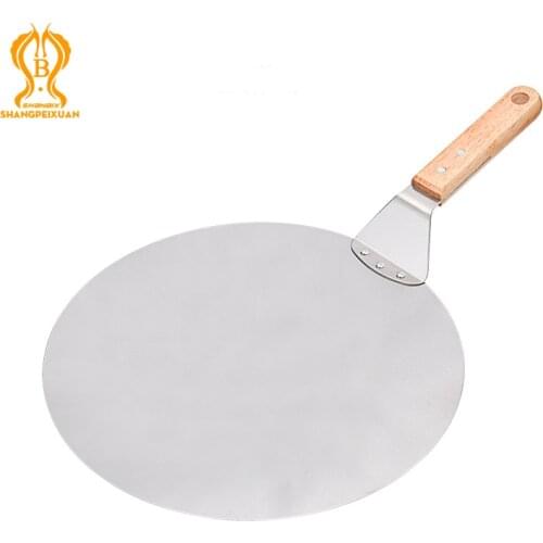 SHANGPEIXUAN Stainless Steel Pizza Peel Wooden Handle Pizza Shovel Round Paddle Pizza Peels Cake Shovel Spatula Baking Tools