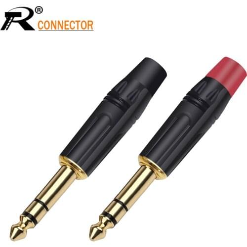 2Pcs/1Pair Luxury Smooth Black Audio Plug Connector 6.35mm Jack Stereo Assembly Microphone Connector Black & Red in 1pair