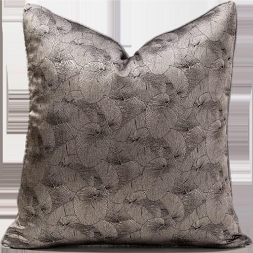 High Precision Silver Gray Leaves Decorative Pillow Cover Modern Simple Jacquard Cushion Case Hotel Model Room Sofa Pillowcase