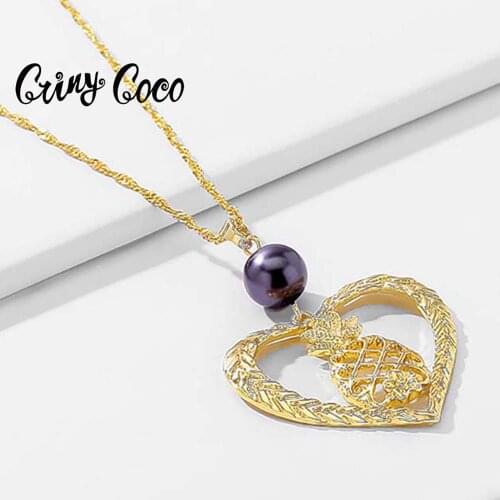Cring Coco Hawaii Necklaces for Women 2020 Geometric Long Dangle Chain Heart Pattern Design Pinenapple Fruit Hot Summer Jewelry