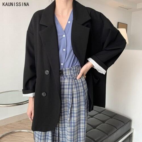Womens Stylish Autumn Blazers Retro Long Sleeve Casual Boyfriends Suits Jackets Ladies Double Breasted Winter Blazer Outwear