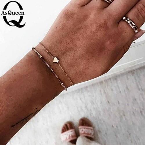 Simple Charm Heart Bracelets set for Women Gold Silver Color Alloy Bracelets & Bangles Statement Jewelry