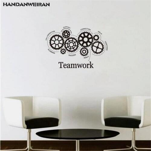 1Pcs Teamwork Black English Gear Wall Sticker For Study Office Pvc Team Work Carving New Products Home Decals