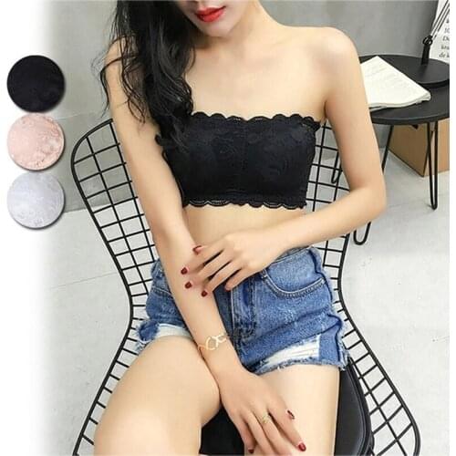 1pc Sexy Bra Women Lace Floral Bralet Bustier Valentines Day Back Closure Bandeau Padded Bralette Strapless Tube Top Lingerie