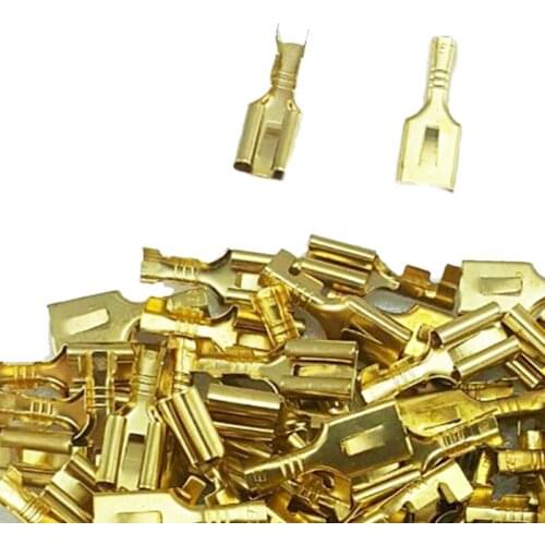 100pcs Electrical Wire Crimp Connector Terminals 6.3mm Non-insulated Female Spade Quick Splice Crimp Terminal Connectors