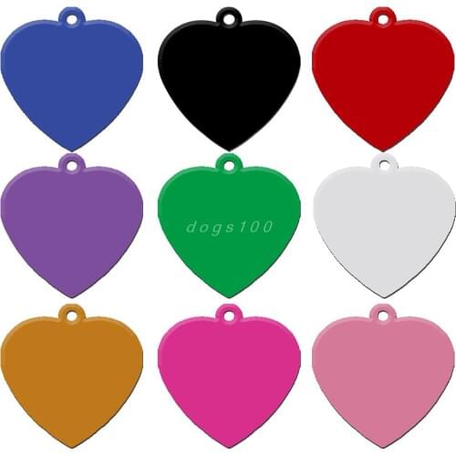 20 pcs/lot Aluminum Pet Name Tag Custom Engraved Dog Cat Personalized Name Phone Number ID Tag Heart Shape 9 colors