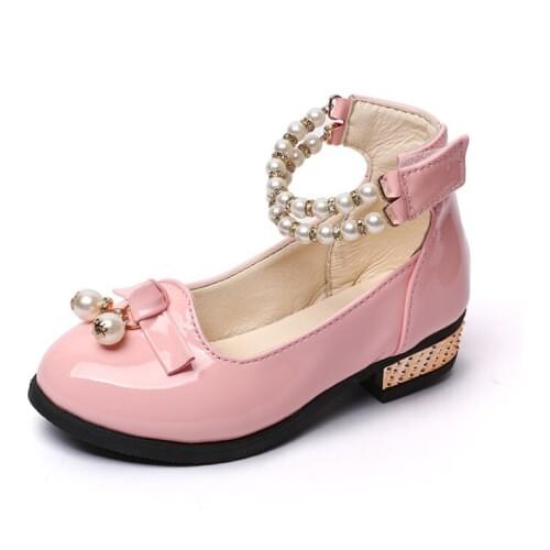 2017HOTFlower Girls Shoes Leather Fashion Princess Girls Shoes Children Shoes Bead Bow Flat Shoes Leather