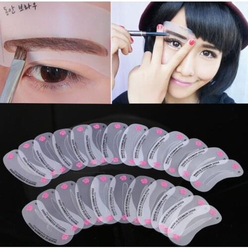 H 24 Pcs Reusable Eyebrow Stencil Set Eye Brow DIY Drawing Guide Shaping Grooming Template Card Easy Makeup Beauty Kit w