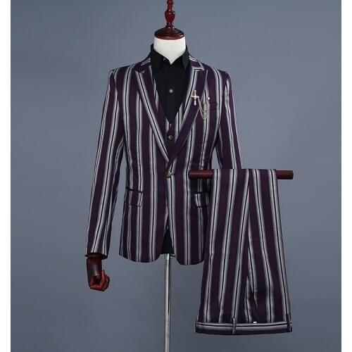 Brand Mens Three Piece Stripe Groomsmen Wedding Dinner Suits Slim Fit Clothes 3 Pcs Suits Costume Homme Tuxedo Suit Men