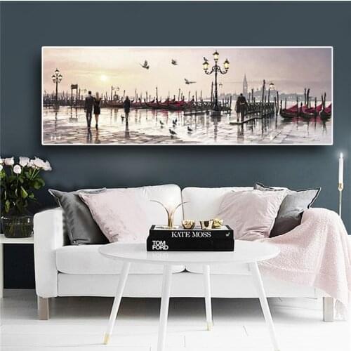 Abstract Couple Boat Oil Painting on Canvas Street Art Building Cuadros Posters and Prints Wall Art Picture for Living Bed Room