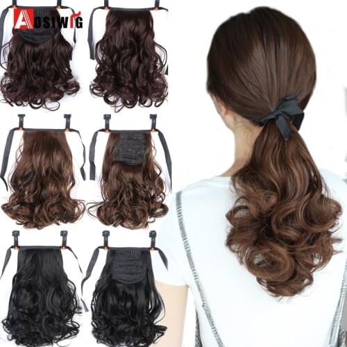 AOSIWIG Female Hair Short Curly Hair Tail Natural Clip In Hair Extensions Ponytail Heat Resistant Synthetic Drawstring Hairpiece