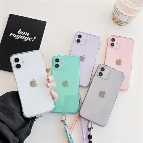 Moskado Strap Cord Chain Clear Phone Case For iPhone 12 Pro Max 11 Pro X XR XS Max 7 8 Plus SE 2020 Solid Soft TPU Back Cover
