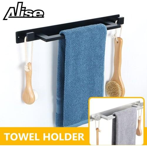 45cm Towel Holder Bathroom Towel Rack Stainless Steel Wall Mounted with 2 Hooks Towel Bar Bathroom Clothes Shelf Kitchen Hooks