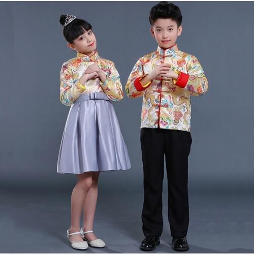 Children China Dress Of The Tang Dynasty Chinese Traditional Garments Jacket Costume Pants For Kids Boy Girl Fancy Dress