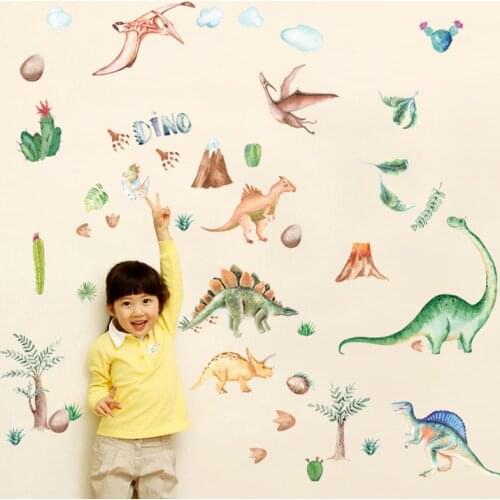 Dinosaur cartoon cute animal plane wallpaper Childrens room kindergarten decoration waterproof stickers Wallpaper paste