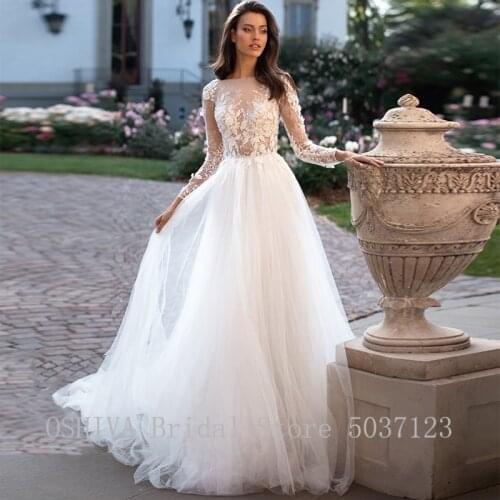 Exquisite Lace Long Wedding Dress Scoop Applqiues A Line Zipper Back Tulle Bohemian Maternity Wedding Dresses 2021