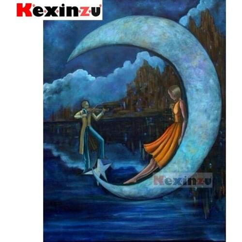 Full Square/Round 5d Diamond Painting-Moon fiddle-3d Embroidery Cross Stitch Diamond Mosaic Full Picture Rhinestone Decor Y5474