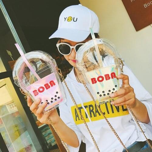 Purses and Handbags for Women Fashion Unusual Hanging Mobile Bag Clear Shoulder Bags Leather Chain Cute Transparent Bucket Bag