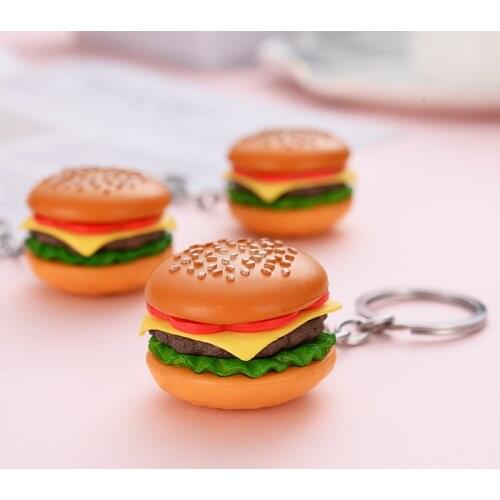 1Pcs Creative Hamburger Keychain Resin Keychain For Friend Gift Cute Simulation Food Bag Pendant Accessory Keychain Car Keychain