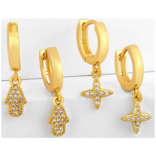 Cross hand palm multicolor Brass micro pave cz zircon cubic zirconia drop Hoop Earrings studs copper gold plated crystal tyhg3