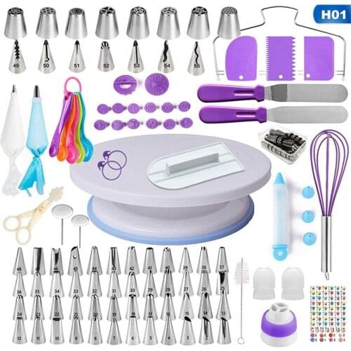 137 pcs/set Cake Turntable Decorating Tips Set Pastry Nozzles Confectionery Bag Cake Turntable Stand Baking Decorating Tools