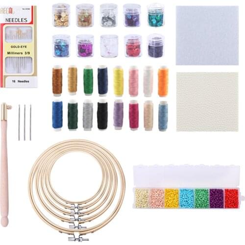 A Set Bead embroidery Kits Sewing Embroidery Supplies Sequins Sewing thread Jewelry Making DIY handmade Craft Needwork Tools
