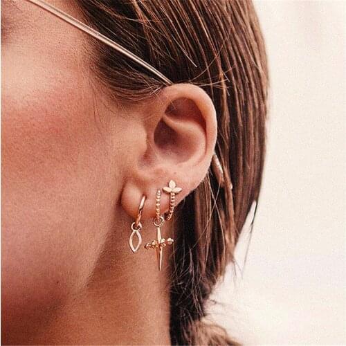 MAA-OE 2020 New Boho Fashion Leaves Cross Geometric Pendant Set Earrings For Women Vintage Earring Jewelry Valentine Gift