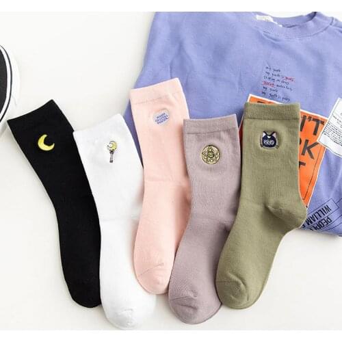 Women Solid Lovely Patterned Harajuku Socks Cotton Casual Cute Cat New Year Gift Socks For Female Sweat Absorption Breathable