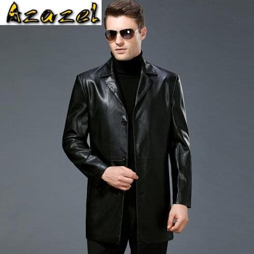 New Men Business Casual plus size Genuine leather jacket Male Long Suit collar leather jacket Mens Sheep skin Jackets Coats