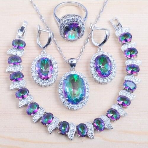 2021 New Fashion Multicolor Rainbow Zirconia Silver Color For Women Fashion Jewelry Sets QS0576