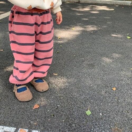2021 new style girls boys striped thicken pants winter fashion kids long pants 1-7 years