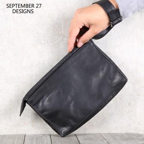 New Fashion Clutch Bag Men Genuine Leather Luxury Handmade Male Casual Business Mini Hand Bag Cowskin Wrist Cell Phone Wallets