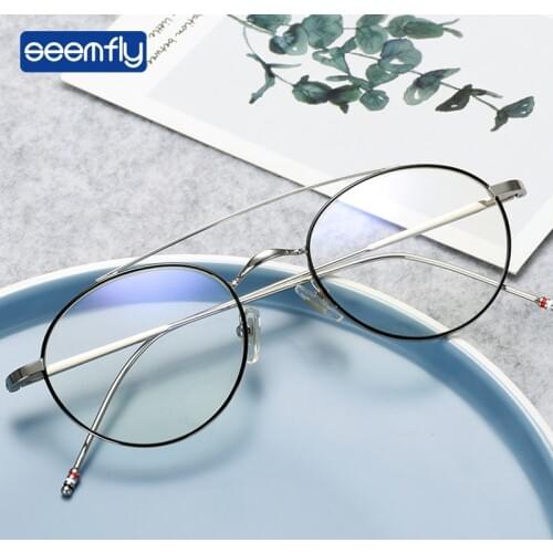 Seemfly Ultralight Round Frame Glasses Frame Women&Men Retro Metal Frame Optical Computer Eyeglasses