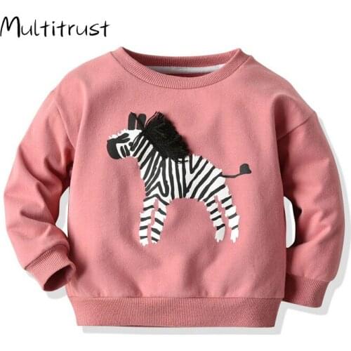 2020 Autumn Girls Sweatshirt Long Sleeve Kids Applique Zebra Cartoon Tops Children Pullover Boys Hoodies Winter Clothing