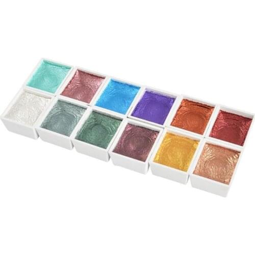 Handmade 12 Color Glitter Water Color Set Metallic Gold aquarela Pigment Paint Artist Painting