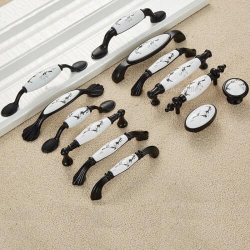 Black Ivory White Closet Door Hardware Zinc Alloy Ceramic Nordic Style Drawer Kitchen Knob Cupboard Cabinet Handles Flower