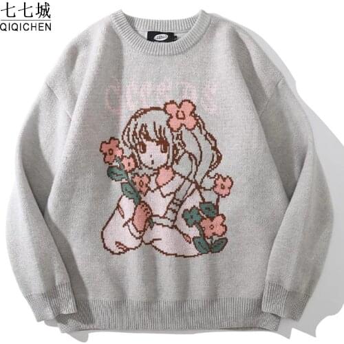 Anime Girl Sweaters Women Japanese Harajuku Pullovers 2021 Autumn Streetwear Fashion Womens Kawaii Knitted Sweater Unisex Cotton