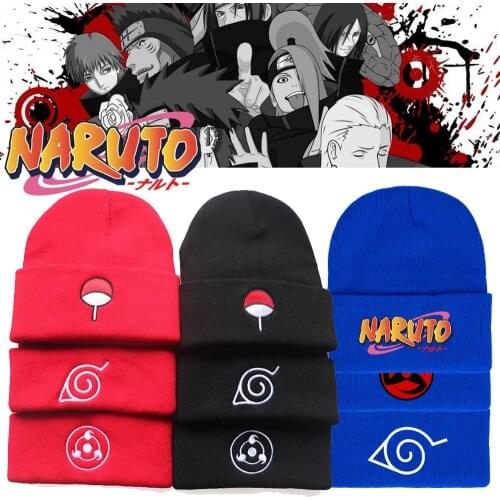 Japan Naruto Anime Cotton Casual Beanies for Men Women Sharingan Knitted Winter Hat Solid Color Hip-hop Skullies Hat Unisex Cap