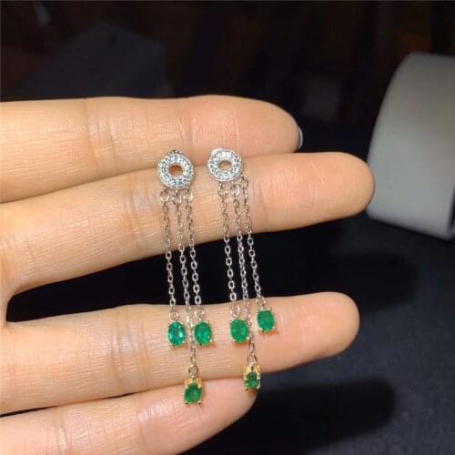 Jewelry 925 Silver Natural Gem Emerald Girl Earrings for Supporting Detection