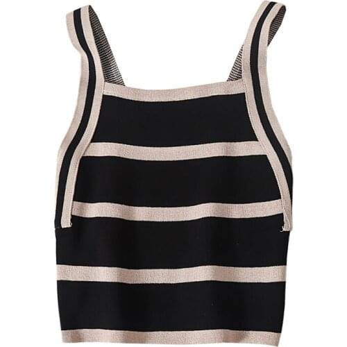 Women Striped Personality Contrast Color Wear Slim Knitted Material Summer Comfortable Fashion Atmosphere