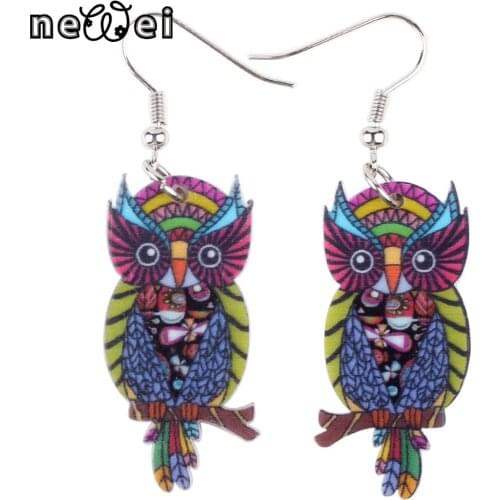 Bonsny Drop Owl Earrings Long Dangle Earrings Acrylic News Novelty Jewelry Girls Woman Cute Animal Charm Decoration