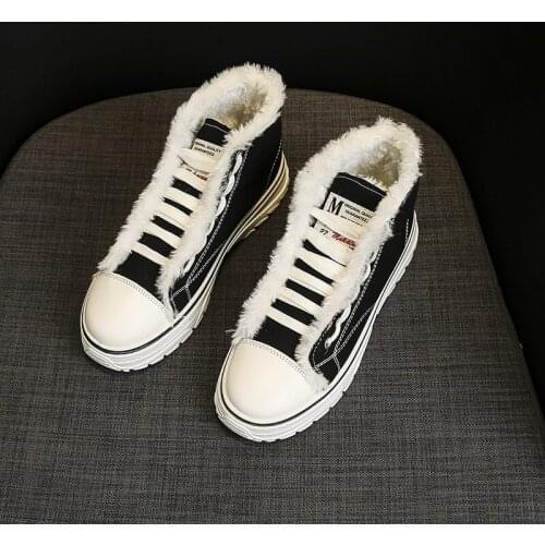 Winter Women Canvas Shoes 2020 High-top Keep Warm Cotton Shoes Ankle Boots Harajuku Style Retro Ladies Casual Shoes W31-04