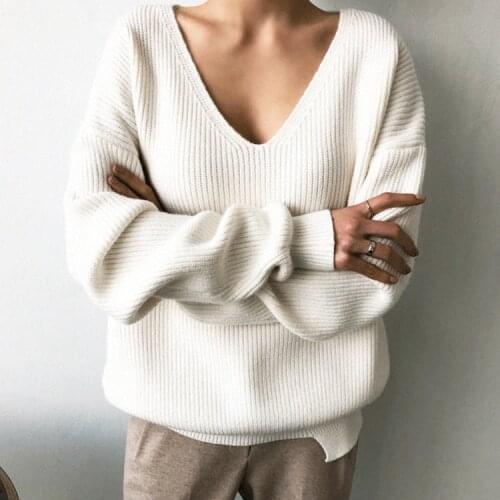 New 2021 Autumn Winter Womens Sweaters V-Neck Minimalist Tops Fashionable Irregular Hem Knitting Casual