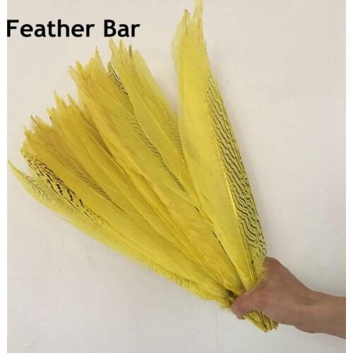 Gold Supplier In China Factory 50 pieces/lot 60-65cm High Quality Dyed Yellow Silver Pheasant Feathers Natural Chicken Plumas