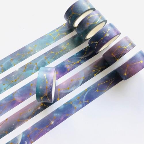 1.5cm*5m Blue Purple Gradient Galaxy Star Sky Blingbling Paper Masking Washi Tape Tape DIY Stick Label