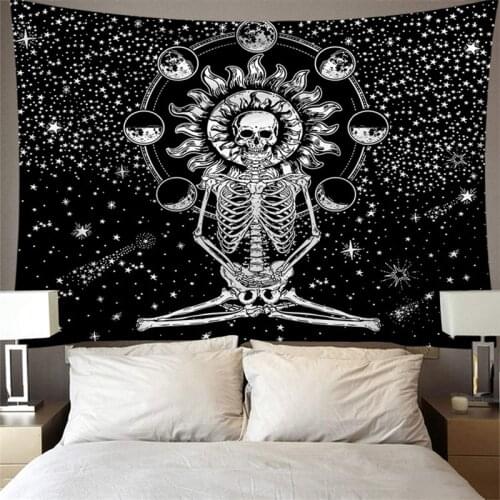 1PC Skull Moon Witchcraft Tapestry Wall Hanging Black Mandala Wall Carpet Cloth Home Decor Tapestries Background Hanging Cloth