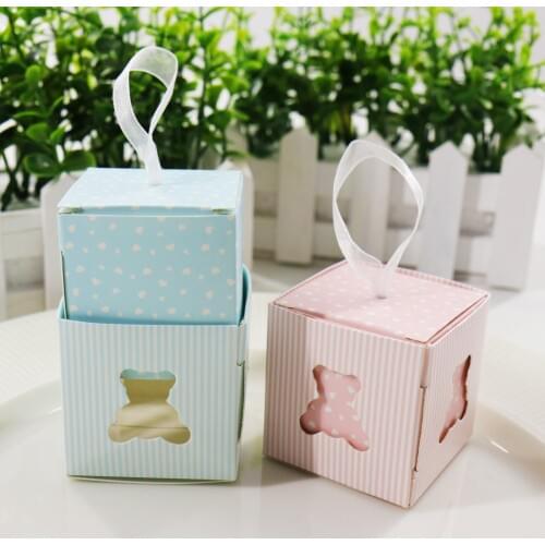 10pcs/lot Pink/Blue Hollow Bear Paper Boxes Candy Box Wedding Favors Gift Sweet Favour Holder Party Birthday Baby Shower Supply