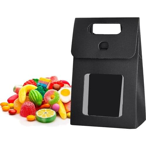 12 Pcs Kraft Packaging Bag With Window Tin Tie Tab Lock Bags With Handle Christmas Wedding Party Candy Cake Toast Wrapping Bags