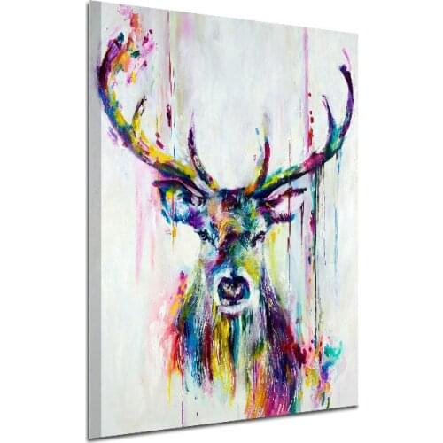 2 Size Unframed Wall Art Canvas Painting Colorful Animal Deer Picture Oil Painting on Canvas Abstract for Home Room Decor